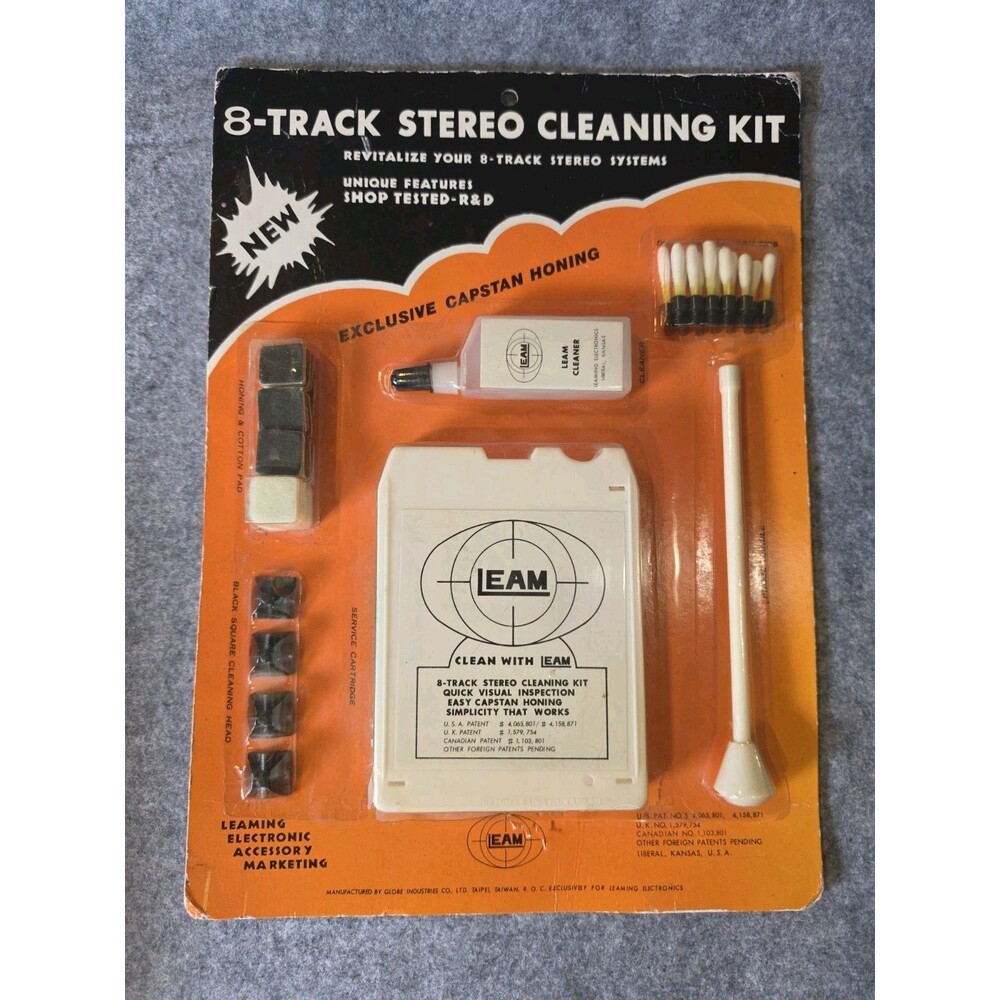 Vintage 70s Retro LEAM 8-Track Stereo Cleaning Kit Capsan Honing Pads Cleaner
